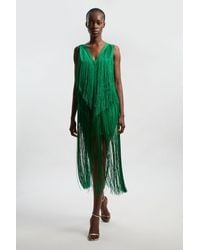 Karen Millen - Fringe Bandage V Neck Knit Midi Dress - Lyst