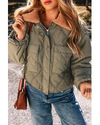 Azura Exchange - Quilted Puffer Jacket Sherpa Collar - Lyst