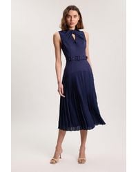 Karen Millen - Ponte And Textured Georgette Button Mix Cut Out Detail Pleated Maxi Dress - Lyst
