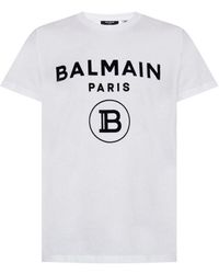Balmain - Wit Gevlokt B Paris Logo T-shirt - Lyst