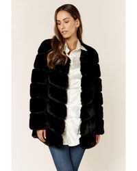 Gini London - Diagonal Cut Faux Fur Long Sleeve Jacket - Lyst