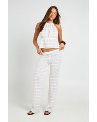 Boohoo - Sheer Knit Tie Waist Wide Leg Trouser - Lyst