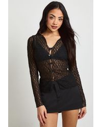 Boohoo - Lace Button Through Longline Top - Lyst