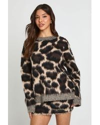Boohoo - Leopard Print Super Soft Crew Neck Jumper - Lyst