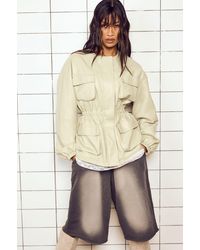 Boohoo - Faux Leather Cinched Waist Utility Pocket Jacket - Lyst
