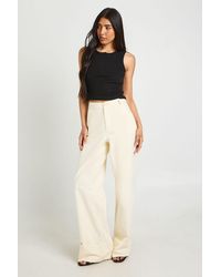 Boohoo - Tall Turn Up Hem Twill Wide Leg Trousers - Lyst