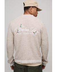 BoohooMAN - Boxy Floral Varsity Embroidered Jacquard Knitted Cardigan - Lyst