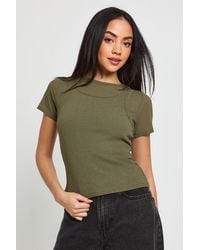 Boohoo - Sherred Textured Rib Double Layered Top - Lyst