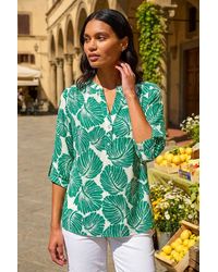 Roman - Leaf Print Shoulder Pleat Shirt - Lyst