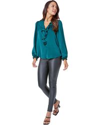 Roman - Satin Ruffle Neck Blouse - Lyst