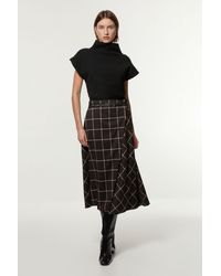Karen Millen - Petite Check Pleated Kilt Belted Midi Skirt - Lyst
