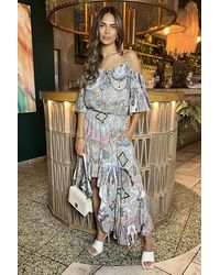 AX Paris - Multi Paisley Printed Cold Shoulder Asymmetric Smock Midi Dress - Lyst