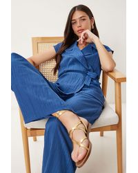 Happiness İstanbul - High Waist Two-Piece Set With Shirt Collar And Wide Leg Pants - Lyst