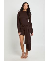 Boohoo - Texture Wrap Tie Front Mini Dress - Lyst