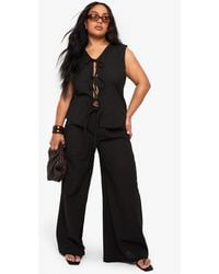 Boohoo - Plus Tie Front Sleeveless Top And Paperbag Trouser Co-Ord - Lyst