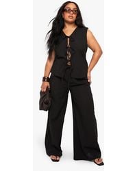 Boohoo - Plus Tie Front Sleeveless Top And Paperbag Trouser Co-Ord - Lyst