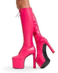 LAMODA - Knee High Boots Nowhere To Run Round Toe Platform Heel W/ Zipper - Lyst