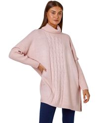 Roman - Cable Knit Roll Neck Poncho Jumper - Lyst