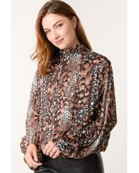 Blue Vanilla - Multi Print Bubble Hem High Neck Blouse - Lyst