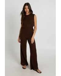 Boohoo - Crochet Knit Longline Top And Trouser Co-Ord - Lyst