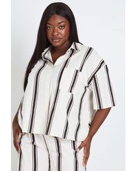 Boohoo - Plus Linen Boxy Striped Shirt - Lyst