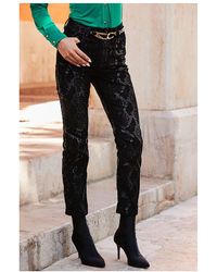 Sosandar - Textured Animal Print Coated Slim Leg Jeans Cotton - Lyst