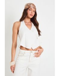 Boohoo - Linen Look Halterneck Wrap Top - Lyst