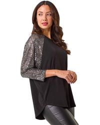 Roman - Sequin Sleeve Tunic Stretch Top - Lyst