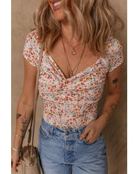 Azura Exchange - Bloemen Gerimpelde Sweetheart Nek Top - Lyst