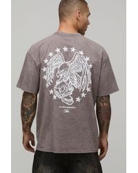 BoohooMAN - Washed Oversized Eagle Line Drawn Print T-Shirt Cotton - Lyst