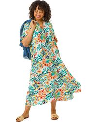 Roman - Curve Printed V-Neck Midi Dress - Lyst