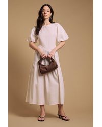 Oasis - Puff Sleeve Cotton Midi Dress - Lyst