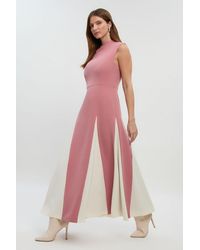 Karen Millen - Petite Compact Stretch Tailored Colour Block Full Skirted Midi Dress - Lyst