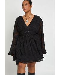 Boohoo - Plus Burnout Floral Long Sleeve Skater Dress - Lyst