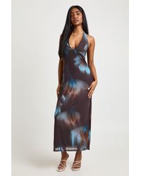 Boohoo - Floral Printed Mesh Plunge Front Beaded Midaxi Dress - Lyst