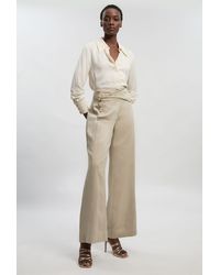 Karen Millen - Petite Tailored Linen Button Front Wide Leg Trouser - Lyst