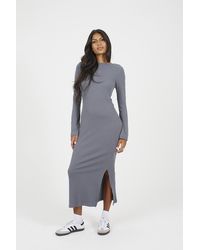 Brave Soul - Ribbed Long Sleeve Maxi Dress With Slit - Lyst