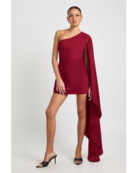 Boohoo - Satin One Shoulder Dress With Cape Sleeve - Lyst