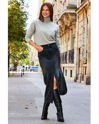 Sosandar - Charcoal Longline Denim Midi Skirt - Lyst