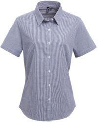 PREMIER - Ladies Microcheck Short Sleeve Cotton Shirt (/) - Lyst