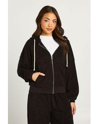 Boohoo - Towelling Boxy Crop Hooded Tracksuit - Lyst