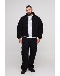 BoohooMAN - Plus Regular Fit Textured Faux Suede Funnel Neck Puffer Jacket - Lyst