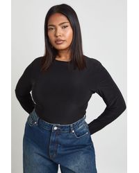 Boohoo - Plus Double Layer Slinky Long Sleeve Bodysuit - Lyst