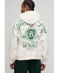 BoohooMAN - Ecru Oversized Boxy Over Seam Racing Team Printed Hoodie - Lyst