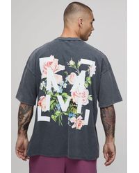 BoohooMAN - Oversized Floral Graphic Acid Wash T-Shirt - Lyst
