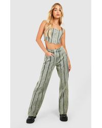 Boohoo - Diamante Seam Detail Dirty Wash Straight Leg Jeans - Lyst