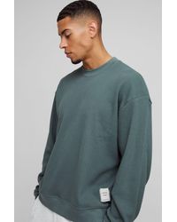 BoohooMAN - Extended Neck Boxy Man Woven Tab Waffle Sweatshirt - Lyst