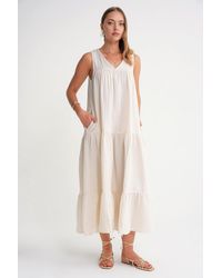 MixRay - Sleeveless V-Neck Muslin Midi Dress With Pockets - Lyst