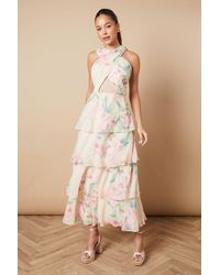 Quiz Light Chiffon Frill Maxi Dress Material_Polyester in Blue | Lyst UK