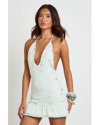 Boohoo - Button Detail V Neck Skater Dress - Lyst